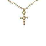 Collier doré croix zircons Santa Maria perles, pierre de lune et labradorite 50 cm