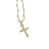 Collier doré croix zircons Santa Maria perles, pierre de lune et labradorite 50 cm