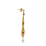 Boucles d'oreilles dorées dentelées onyx rouge et perles