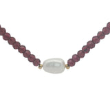 Collier doré en grenat avec perle de culture au centre 38 cm