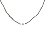 Collier doré en labradorite avec perle de culture au centre 38 cm