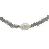 Collier doré en labradorite avec perle de culture au centre 38 cm