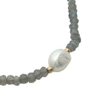 Collier doré en labradorite avec perle de culture au centre 38 cm