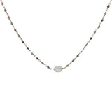 Collier doré chaine rosary en tourmaline avec pierre de lune au centre 42 cm