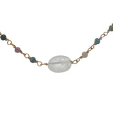 Collier doré chaine rosary en tourmaline avec pierre de lune au centre 42 cm