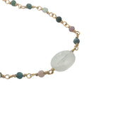 Collier doré chaine rosary en tourmaline avec pierre de lune au centre 42 cm