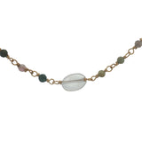 Collier doré chaine rosary en tourmaline avec prehnite au centre 42 cm