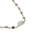 Collier doré chaine rosary en tourmaline avec prehnite au centre 42 cm