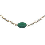 Collier doré chaine rosary en prehnite avec onyx verte au centre 42 cm