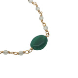 Collier doré chaine rosary en prehnite avec onyx verte au centre 42 cm