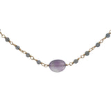 Collier doré chaine rosary en iolite avec améthyste au centre 42 cm