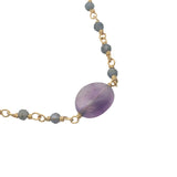 Collier doré chaine rosary en iolite avec améthyste au centre 42 cm