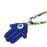 Collier doré perles multicolores main de fatma 60 cm