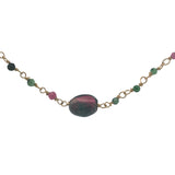 Collier doré chaine rosary en rubis zoisite avec grenat au centre 42 cm