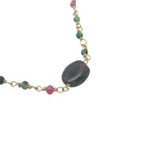Collier doré chaine rosary en rubis zoisite avec grenat au centre 42 cm