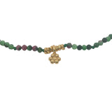 Chaine de cheville dorée rubis zoisite, pampille fleur et perles dorées