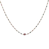 Collier doré chaine rosary en tourmaline avec tourmaline au centre 42 cm