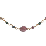 Collier doré chaine rosary en tourmaline avec tourmaline au centre 42 cm