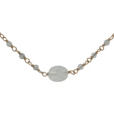 Collier doré chaine rosary en labradorite avec pierre de lune au centre