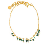 Gold chain bracelet with natural stone tassels