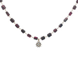 Collier doré grenat rectangulaire fleur en zircons 42 cm