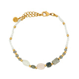 Bracelet doré labradorite, pierre de lune, quartz rose et petites boules