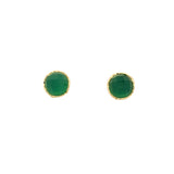 Boucles d'oreilles dorées puce en onyx verte ronde facettée