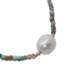 Collier doré perles multicolores et perle de culture 42 cm