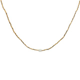 Collier perles dorées pierre de lune carrée 40 cm