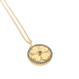 Collier doré médaille trèfle et zircons 42 cm