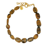 Bracelet oeil de tigre oval et petites perles dorées