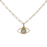 Collier doré oeil évidé prehnite 50 cm