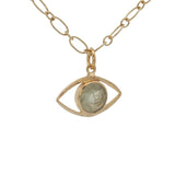 Collier doré oeil évidé prehnite 50 cm