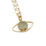 Collier doré oeil évidé prehnite 50 cm