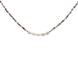 Collier doré en tourmaline, 5 perles de culture et perles dorées 42 cm