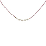 Collier doré en tourmaline rose, 5 perles de culture et perles dorées 42 cm