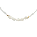 Collier doré en pierre de lune, 5 perles de culture et perles dorées 42 cm