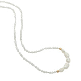 Collier doré en pierre de lune, 5 perles de culture et perles dorées 42 cm