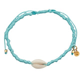 Bracelet cordon turquoise torsadé et cauri