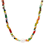 Collier doré perles fantaisie et perle de culture 40 cm