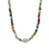 Gold necklace with cultured pearl and fancy pearls