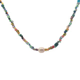 Gold necklace with cultured pearl and fancy pearls