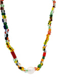 Collier doré perles fantaisie et perle de culture 40 cm