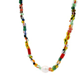 Collier doré perles fantaisie et perle de culture 40 cm