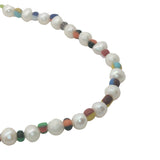 Collier doré perles de culture et perles multicolores 60 cm