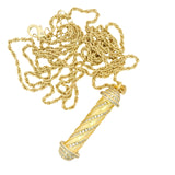 Collier doré cylindre zircons blancs 75cm