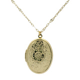 Collier doré locket et fleur gravée 90cm