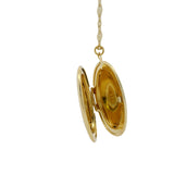 Collier doré locket et fleur gravée 90cm