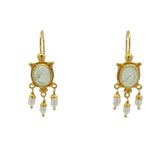 Boucles d'oreilles dorées tortue en prehnite et perles de culture