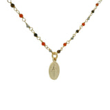 Collier santa maria doré onyx rouge oeil de tigre et madone 38cm